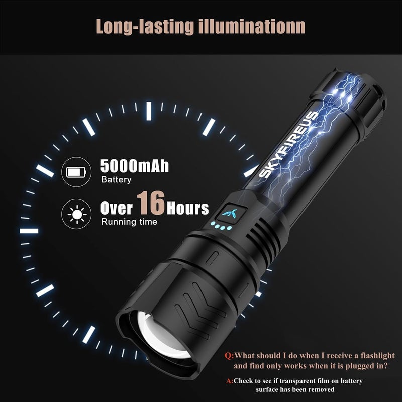 SkyFire Rechargeable Flashlights High Lumens with Ignition Lens,5000mAh Super Bright Flashlight Waterproof LED Tactical Flash Light for Camping Essentials Outdoor Home&Gifts - Image 4